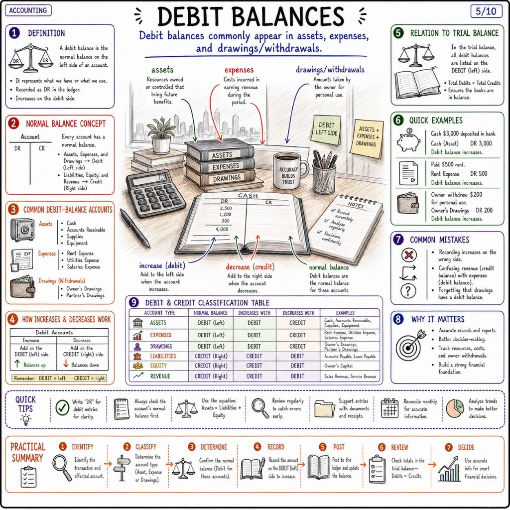Debit Balances: Assets, Expenses & Normal Balance Concept